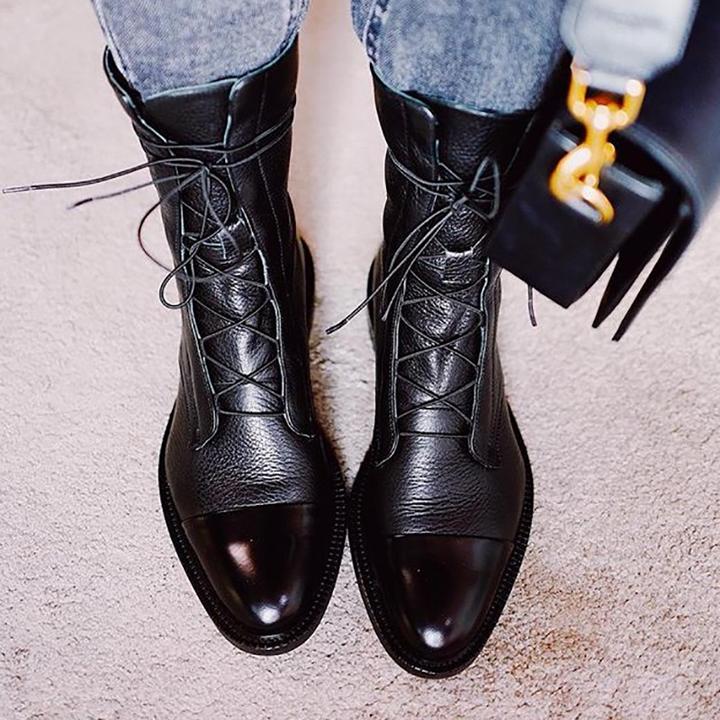 Gabriela | Botas De Cuero Sintético Negro De Alta Calidad