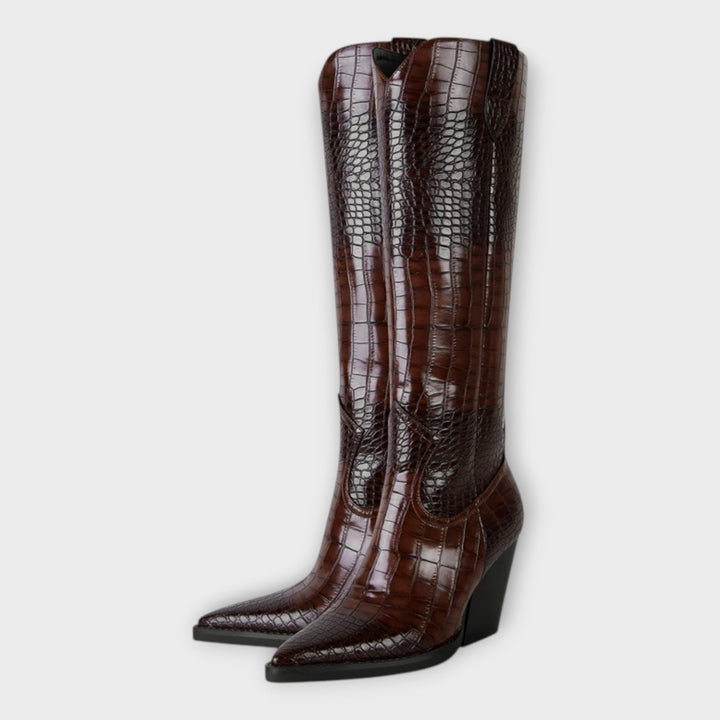Camila | Botas Con Diseño Croco Y Tacón Elegante Diario