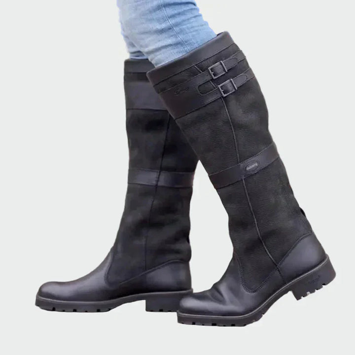 Laura | Botas Altas De Cuero Retro Con Detalles Modernos