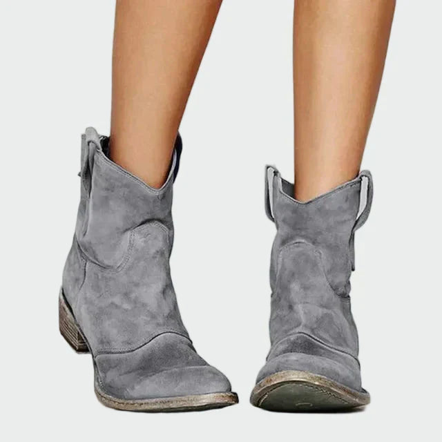 Marisol | Botas Vaqueras Retro de Tobillo en Gamuza Marrón